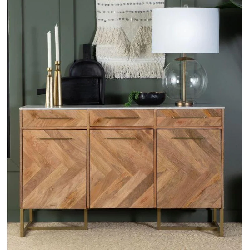 3-door Accent Cabinet With Geometric - Patterrn - Light Brown