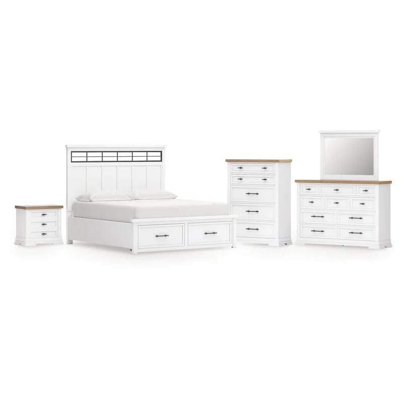 Ashbryn California King Panel Storage Bed Dresser Mirror Chest and Nightstand
