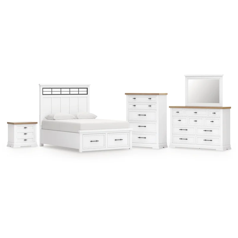 Ashbryn King Panel Storage Bed Dresser Mirror Chest and Nightstand