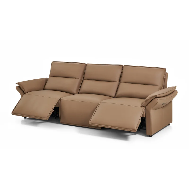 Crown Leather Sofa with Dual Recliners Cupholders & Storage Console