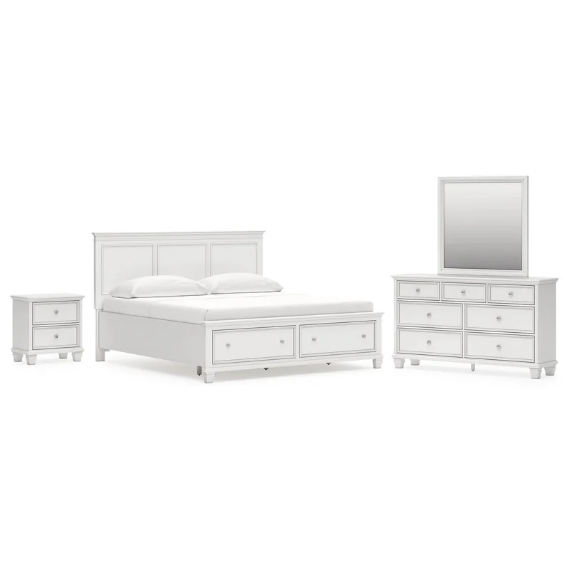 Fortman King Panel Storage Bed with Mirrored Dresser and Nightstand