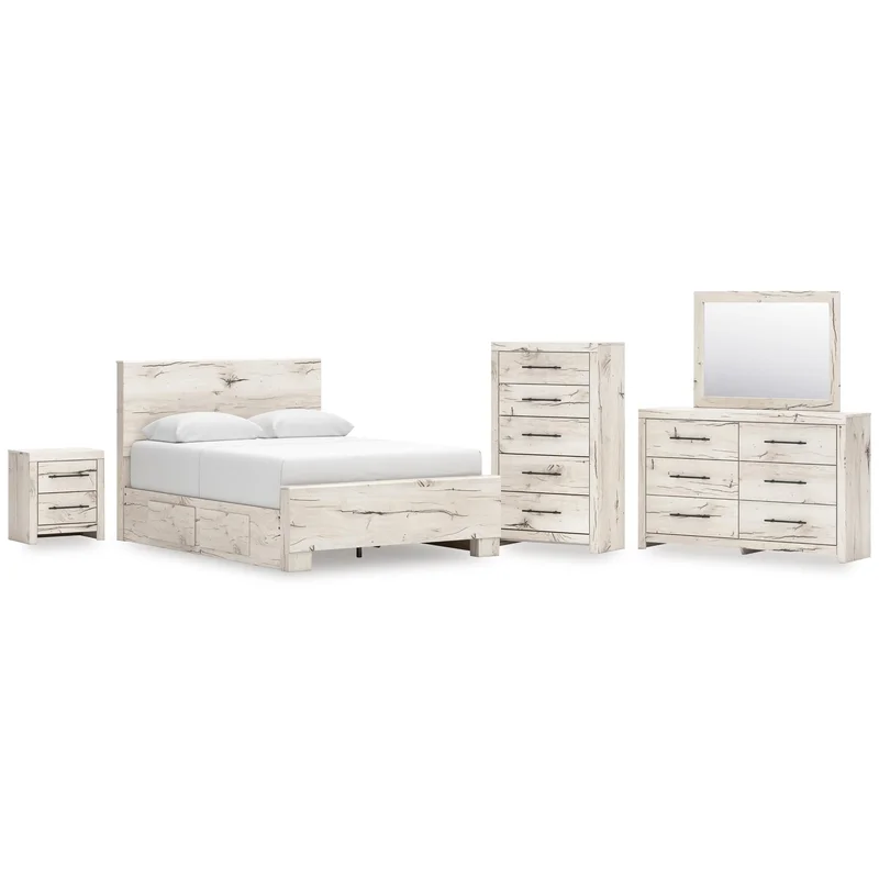 Lawroy Queen Panel Bed with Storage Dresser Mirror Chest and Nightstand