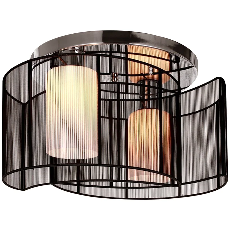 Metal Ceiling Light Chandelier ?40x25H cm Chrome/Fabric-Black