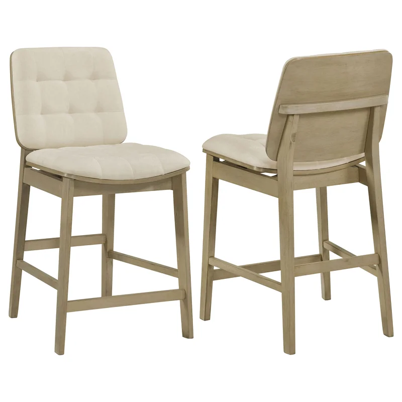 Redbridge Velvet Upholstered Counter Chair Cream and Natural Oak (Set of 2)