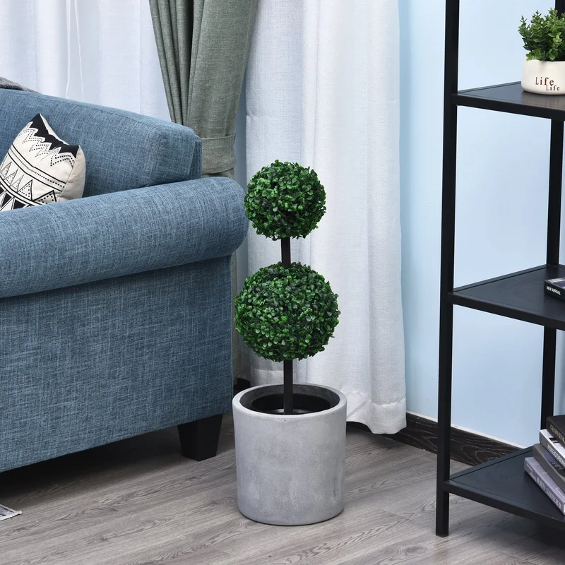 Set of 2 Artificial Boxwood Topiary Trees - Low Maintenance Greenery