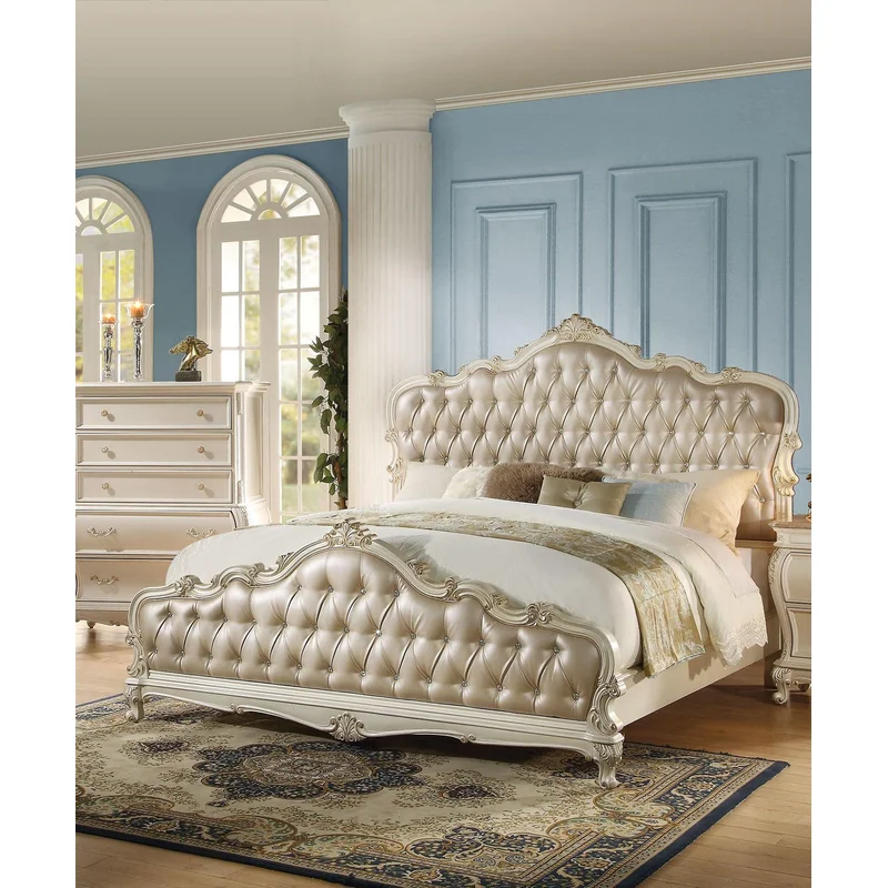 Acme Chantelle King Bed with Button Tufted Panels in Pearl White 23537EK