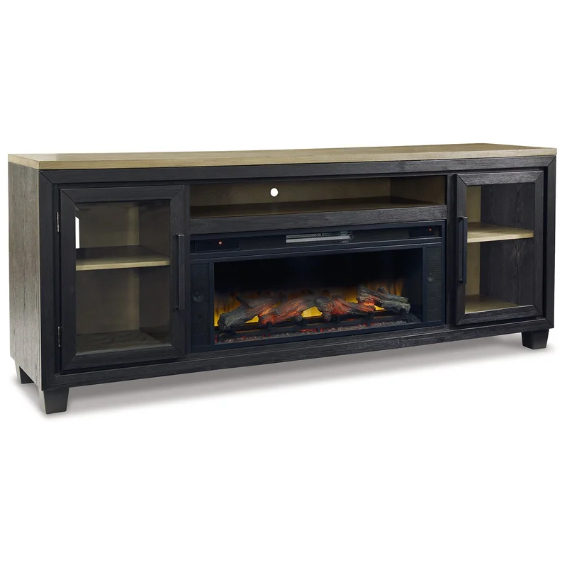 Foyland - 83" TV Stand With Electric Infrared Fireplace Insert - Black / Brown
