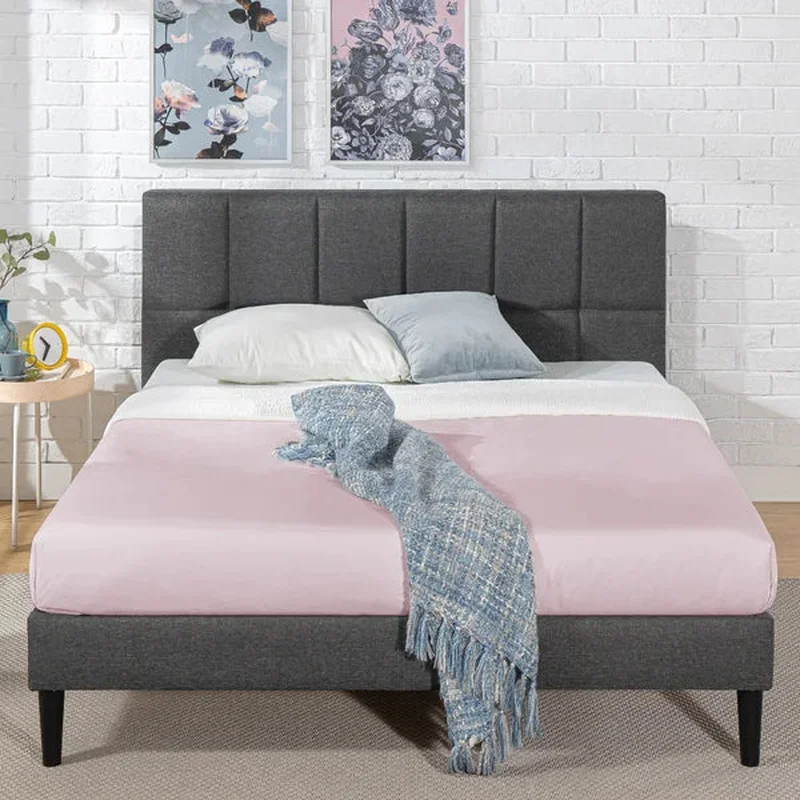 King Light Gray Suhavi Tufted Upholstered Low Profile Platform Bed