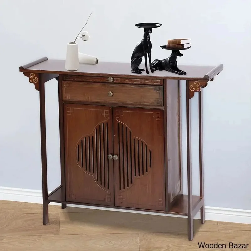 39.37" Hallway Bamboo Console Table with Cabinet Shelf & Storage Drawer