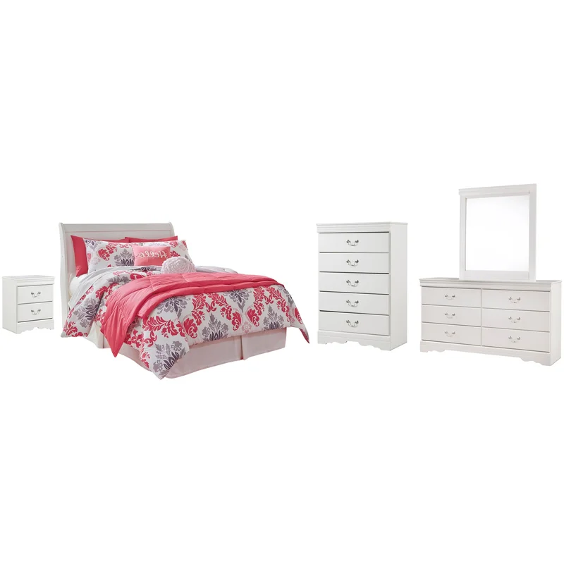 Anarasia Full Sleigh Headboard Dresser Mirror Chest and Nightstand