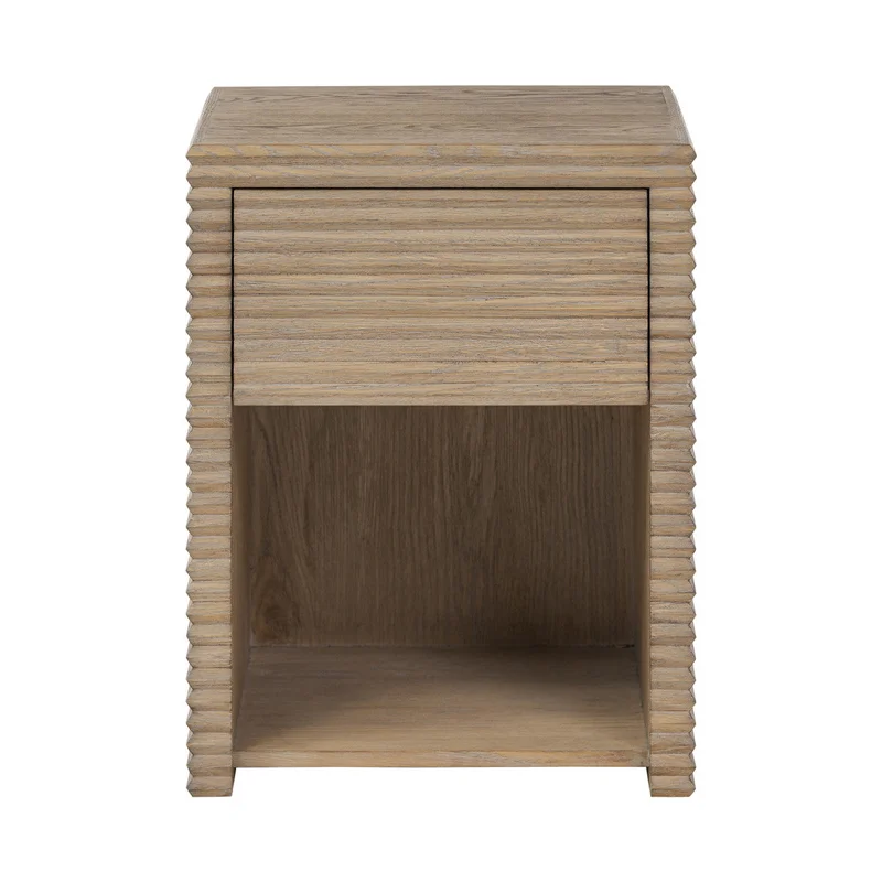 DI Designs Wickham Natural Oak Wood Ribbed Square Bedside Table | 1 Drawer