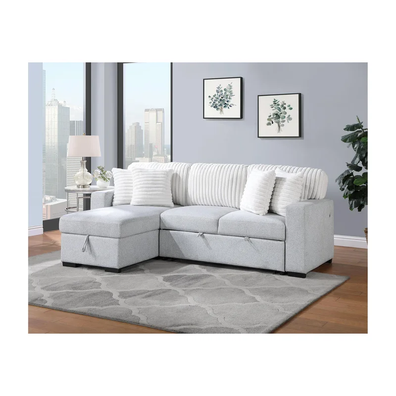 U0204 LIGHT GREY/WHITE REVERSIBLE PULL OUT SOFA BED