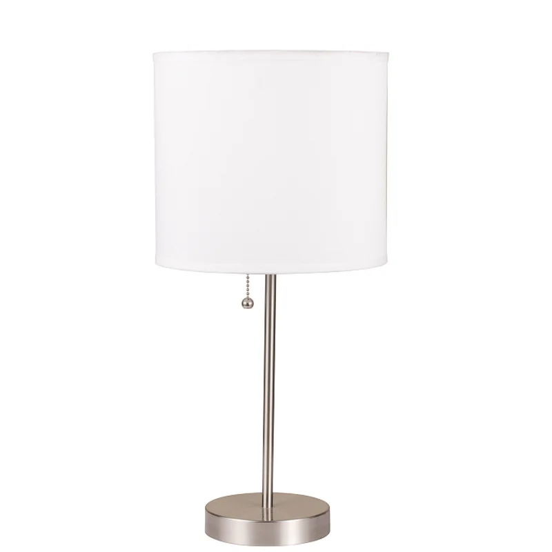 Vassy White Shade & Brush Silver Table Lamp
