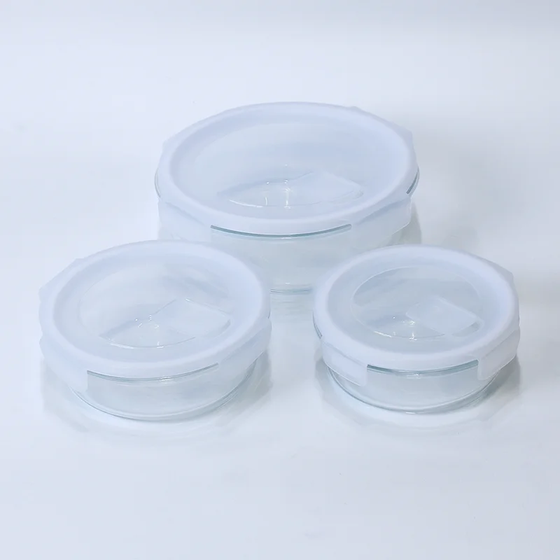 3 Pcs Round Glass Food Storage Container Set 420ml 650ml & 950ml KD-07