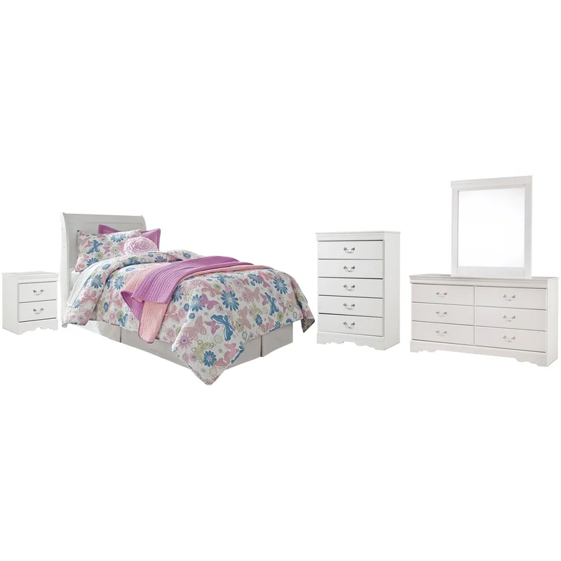 Anarasia Twin Sleigh Headboard Dresser Mirror Chest and Nightstand