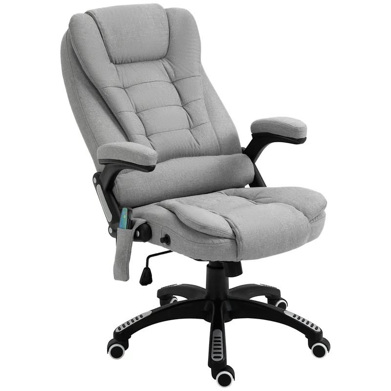 Office Chair Ergonomic 6-Point Massage Heated Lumbar Support Fabric Light Grey