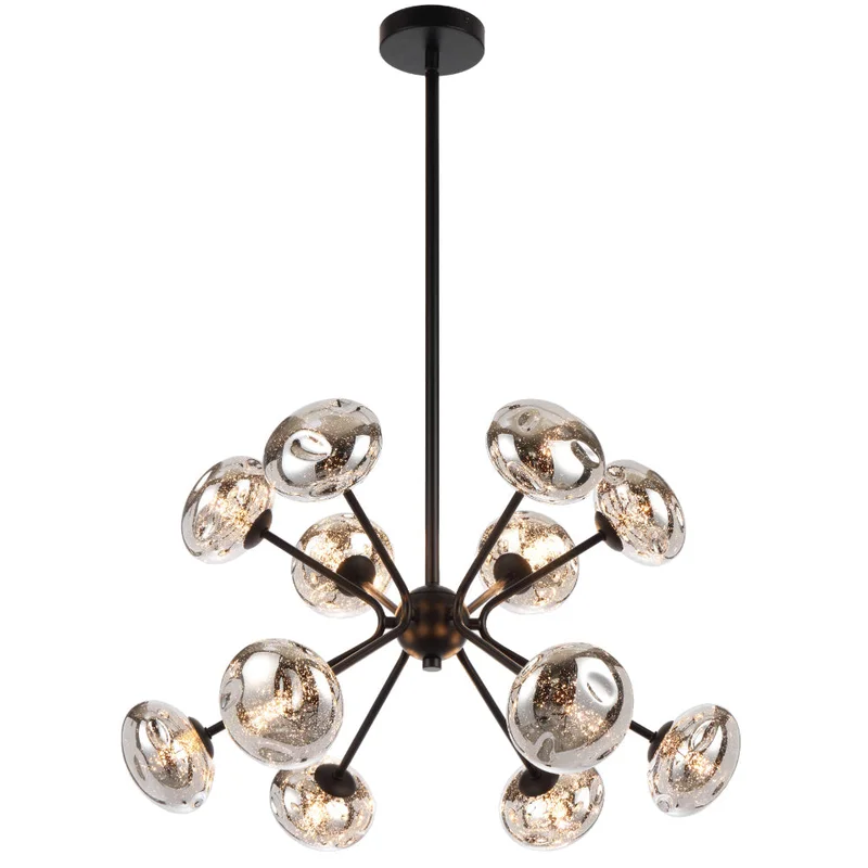 Varlin Contemporary Pendant Hanging Lamp Light Metal Glass Black Matte Mirror