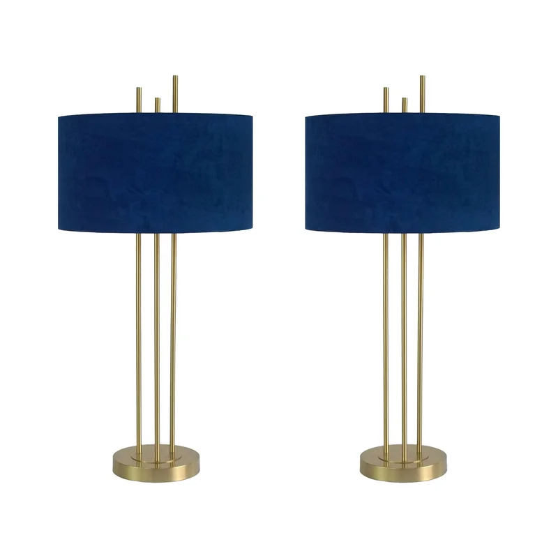 "Velvet Radiance" Metal Table Lamp (Set of 2) - Plated Gold Fiish