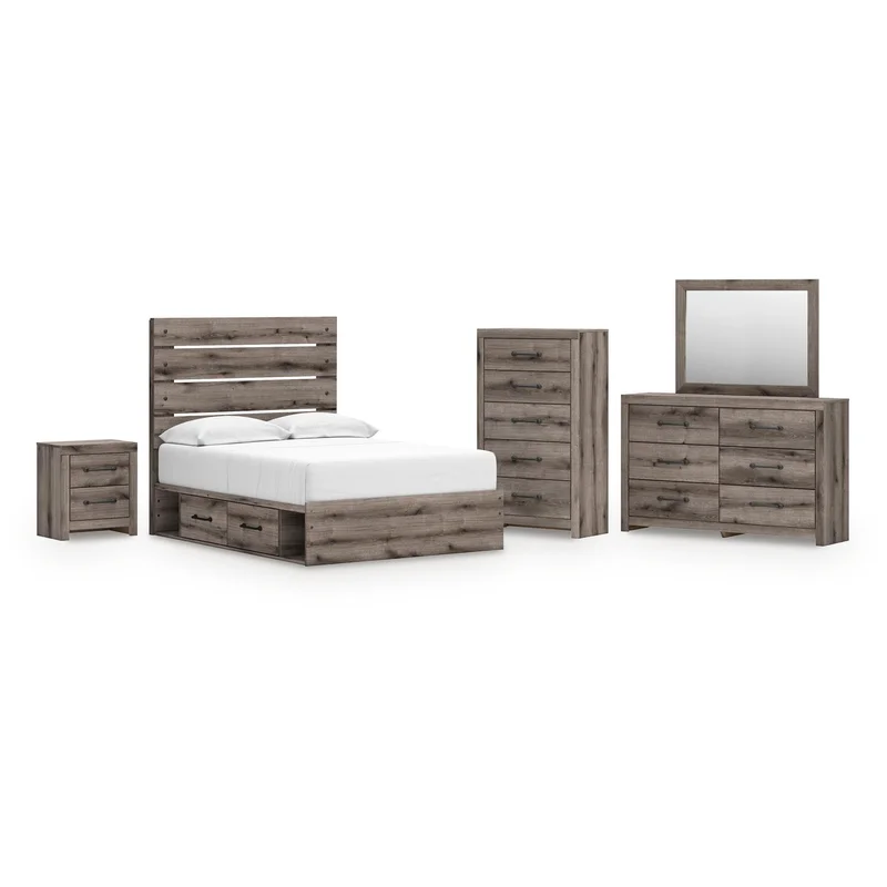 Urbanoore Full Panel Bed with Storage Dresser Mirror Chest and Nightstand