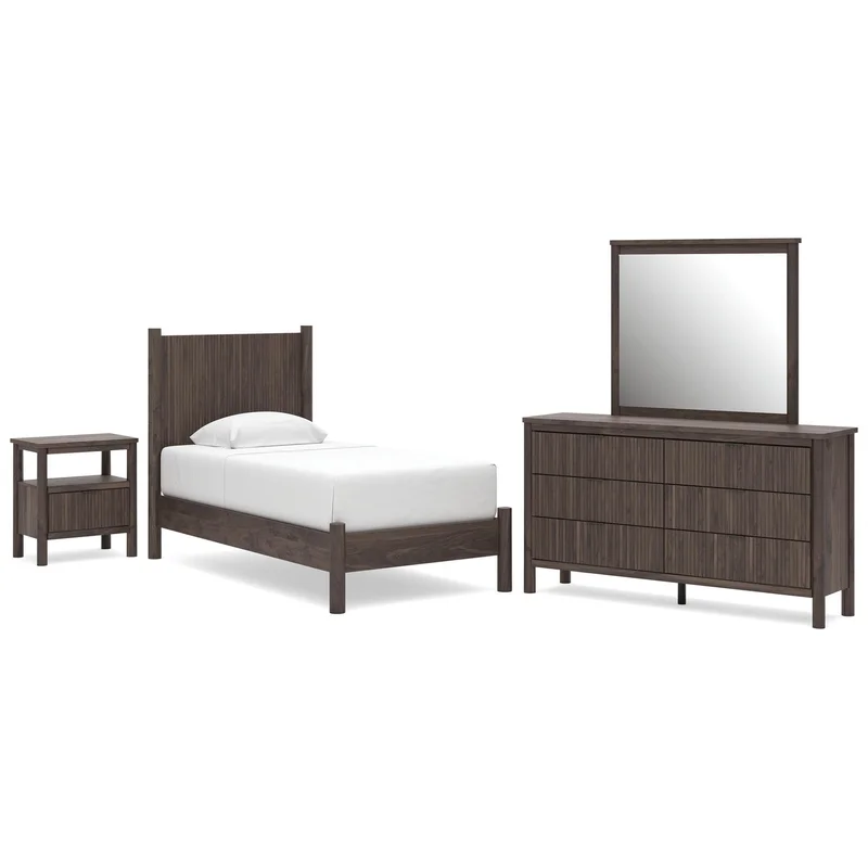 Cadmori Twin Panel Platform Bed Dresser Mirror and Nightstand