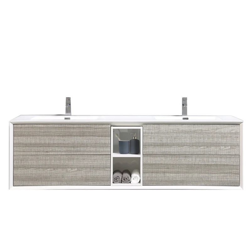 Eviva Vienna 75" Wall Mount Bathroom Vanity with White Integrated Acrylic Sink