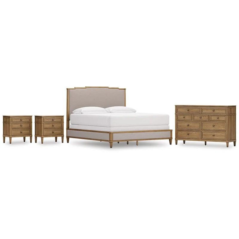 Sharlance California King Upholstered Panel Bed with Dresser and 2 Nightstands