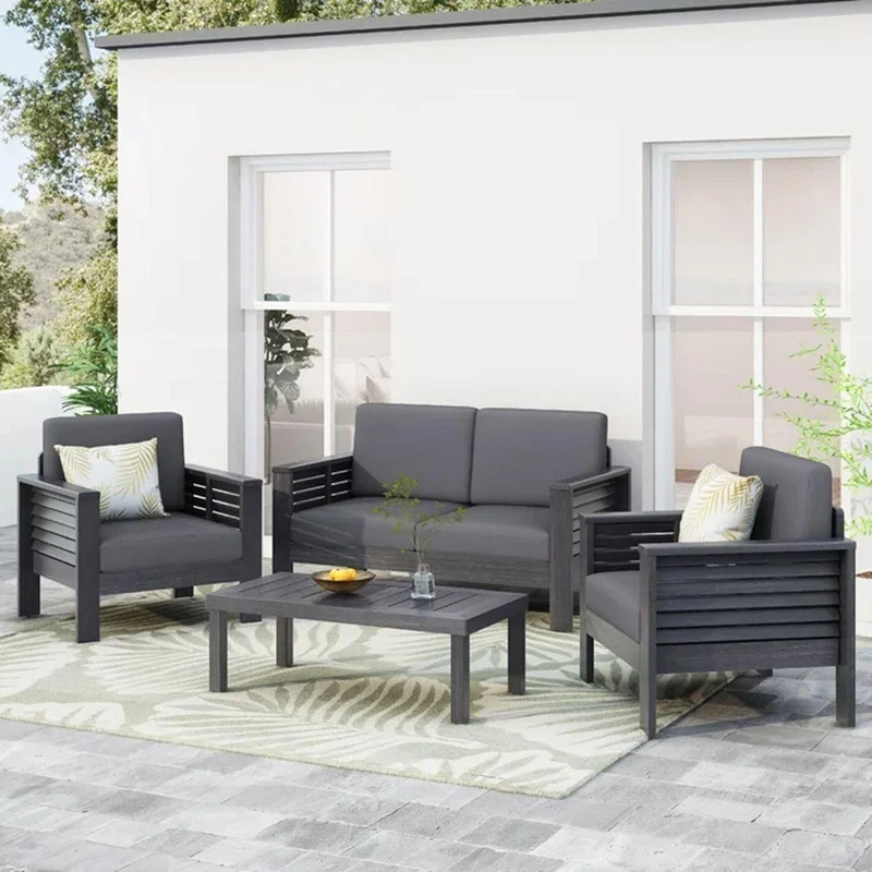 Acacia Wood Outdoor Loveseat and Coffee Table Set with Cushions Dark Gray