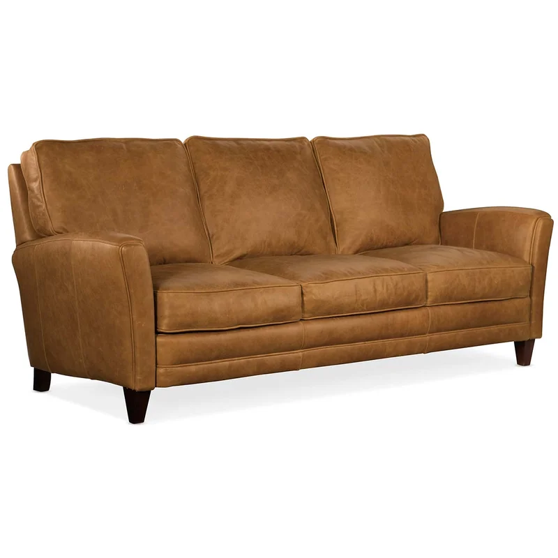 Benjamin 87 Inch Transitional Three Cushion Pillow Back Leather Sofa