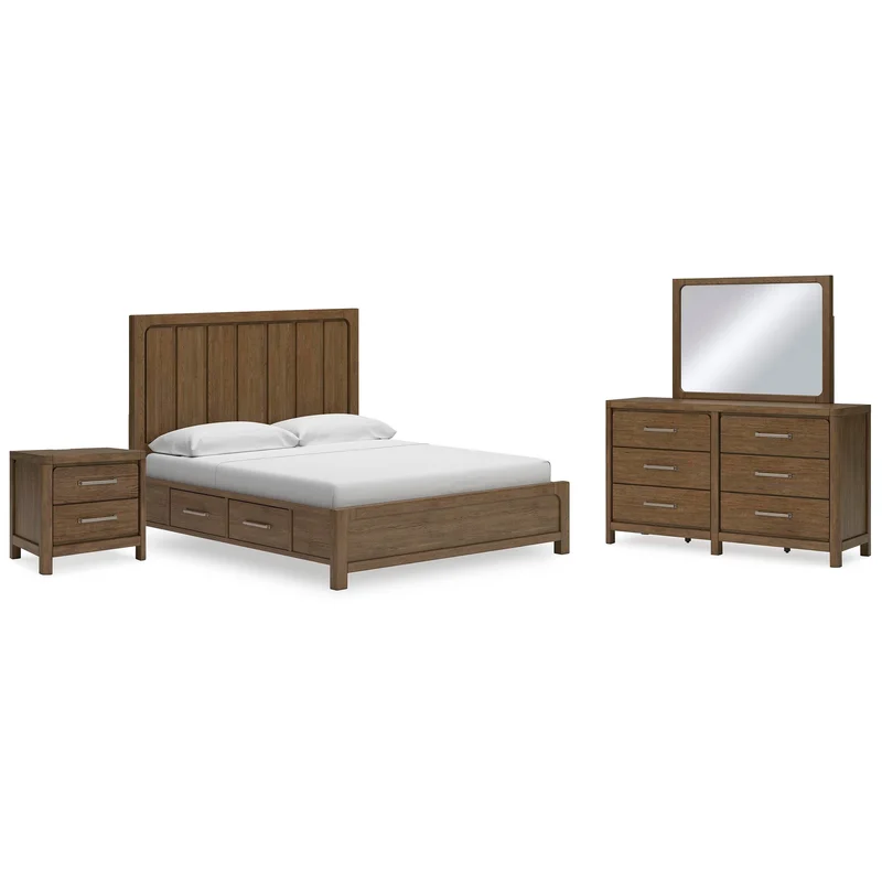 Cabalynn King Panel Bed with Storage with Mirrored Dresser and Nightstand
