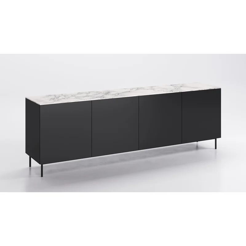 Universal 4 Doors Sideboard Matt Black Ceramic Silk White Marble