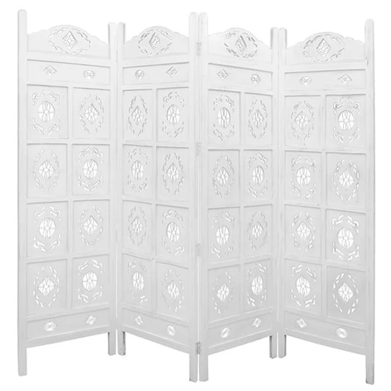 White Jali 4 Panel Room Divider