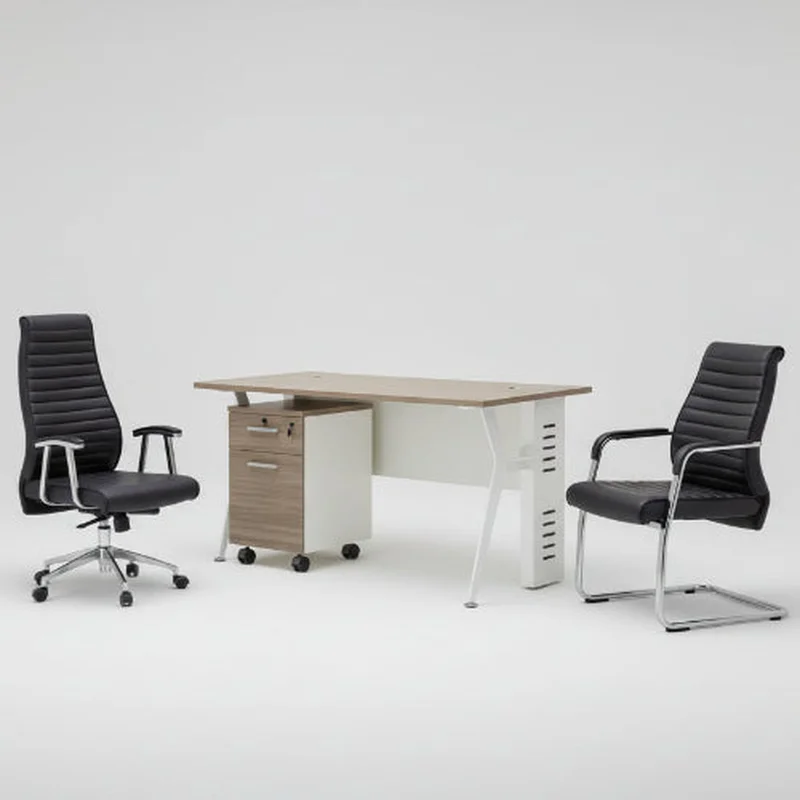 1.2 Metre Office Table and Black Swivel Chair with 1 Visitor Chairs