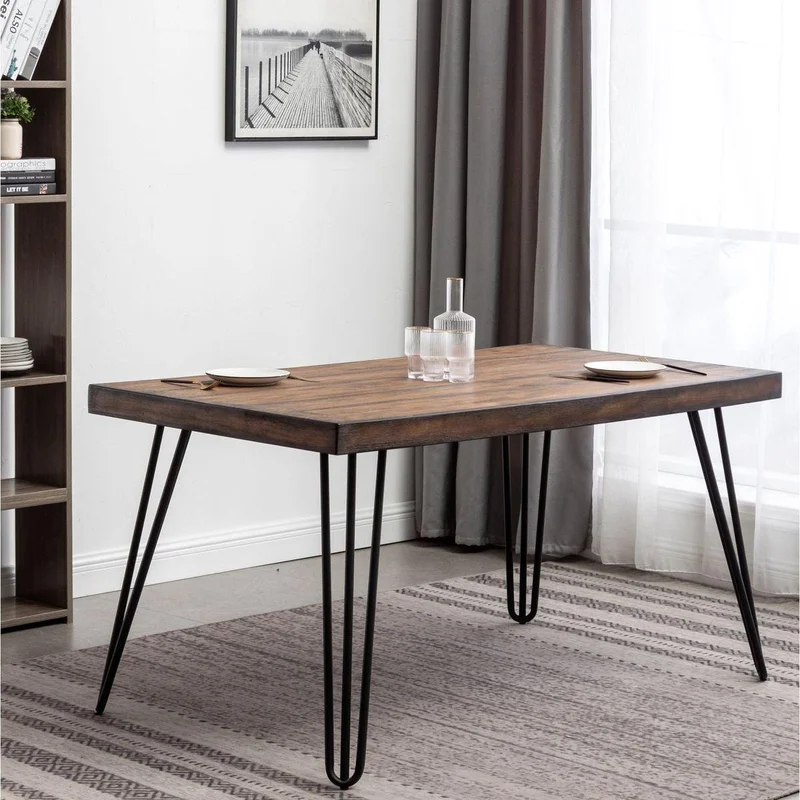 Aryven Industrial Metal Hairpin Design Dining Table Rustic Dark Pine