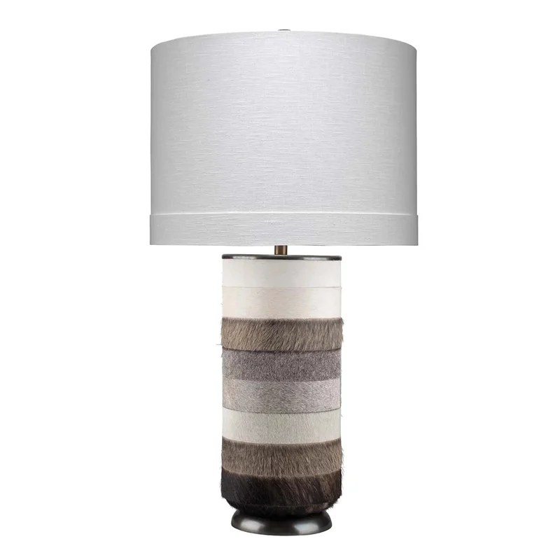 Winslow Hide Table Lamp with Linen Shade Grey and White