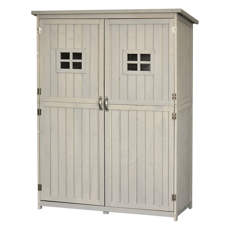 Wooden Garden Shed with Double Door Shelves and Windows 127.5x50x164cm