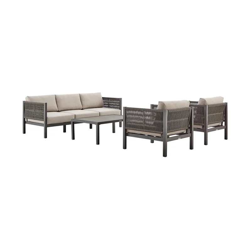 Mareike Aluminum and Rope Outdoor Sofa in Brown