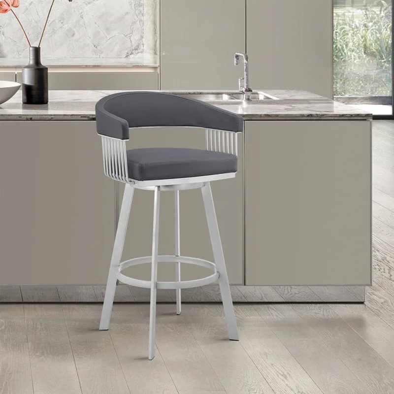 Robinett Swivel Faux Leather Counter Stool with Metal Base and Arms