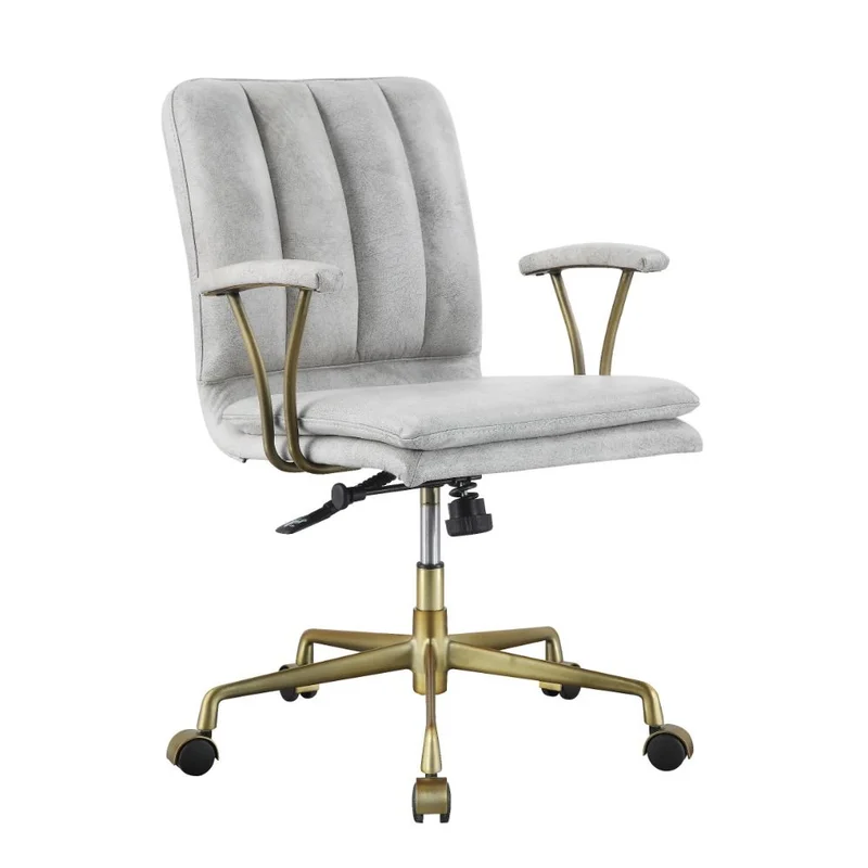 Damir Office Chair 92422 Vintage White Top Grain Leather & Chrome Finish | Acme