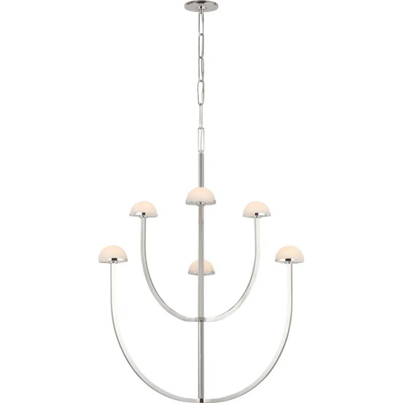 Pedra Large Two-Tier Chandelier in Polished Nickel with Alabaster