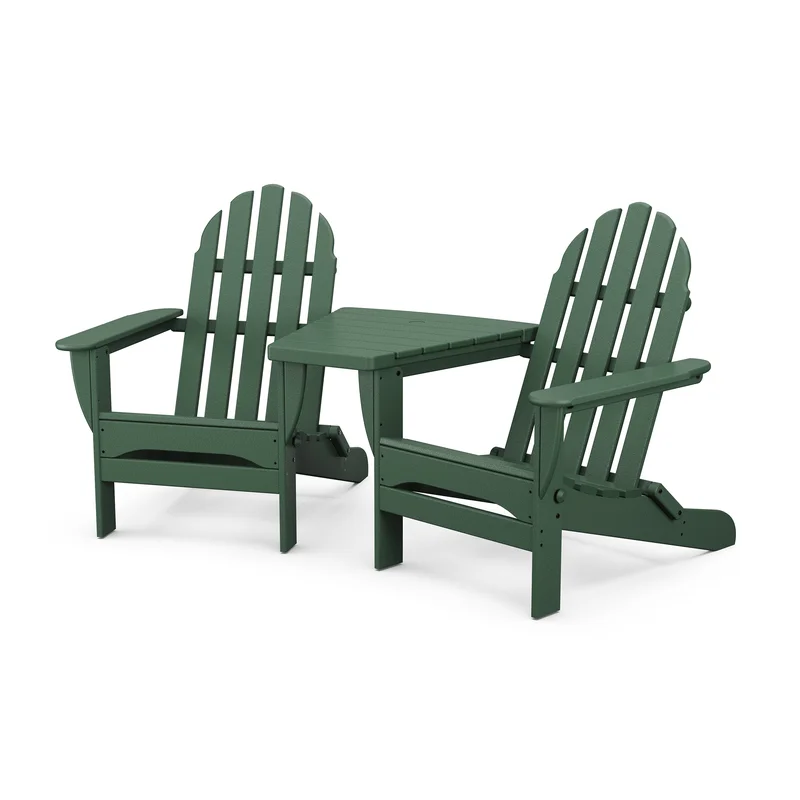 POLYWOOD Classic Folding Adirondacks with Angled Connecting Table in Green