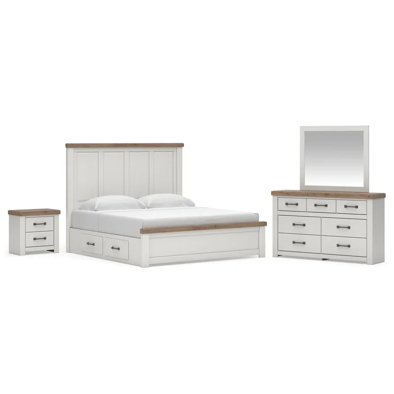 Savonport King Panel Bed with Storage. Dresser Mirror and Nightstand
