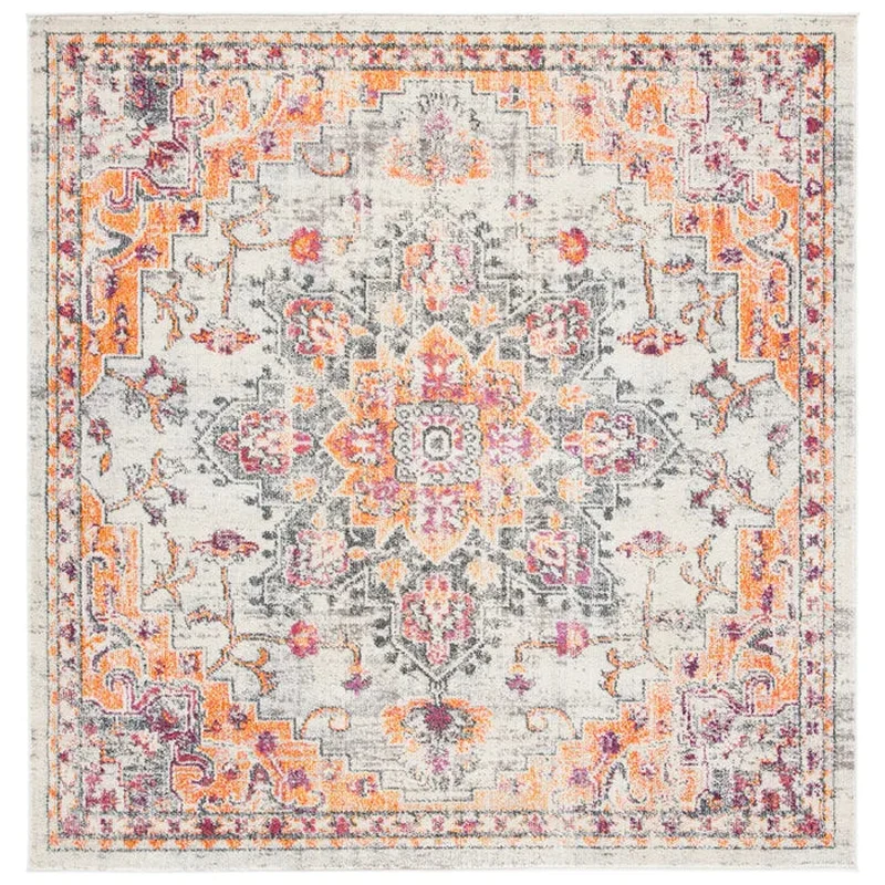 Square 8' Yedidalga Power Loom Performance Orange/Beige/Red Rug