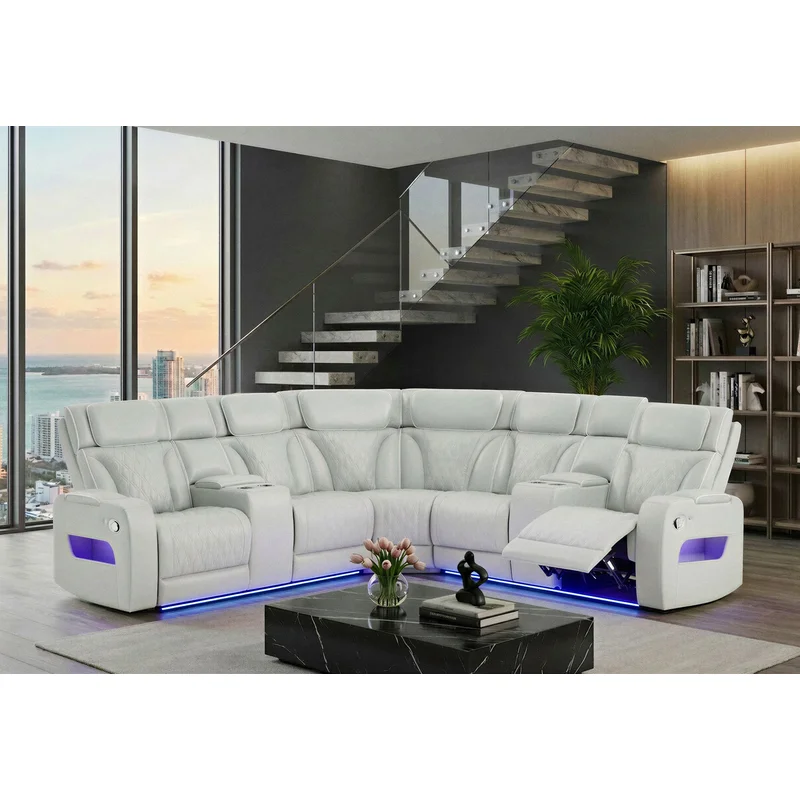 U8611 BLANCHE SILVER SECTIONAL WITH LED