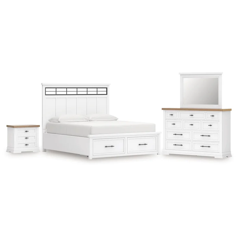 Ashbryn California King Panel Storage Bed Dresser Mirror and Nightstand