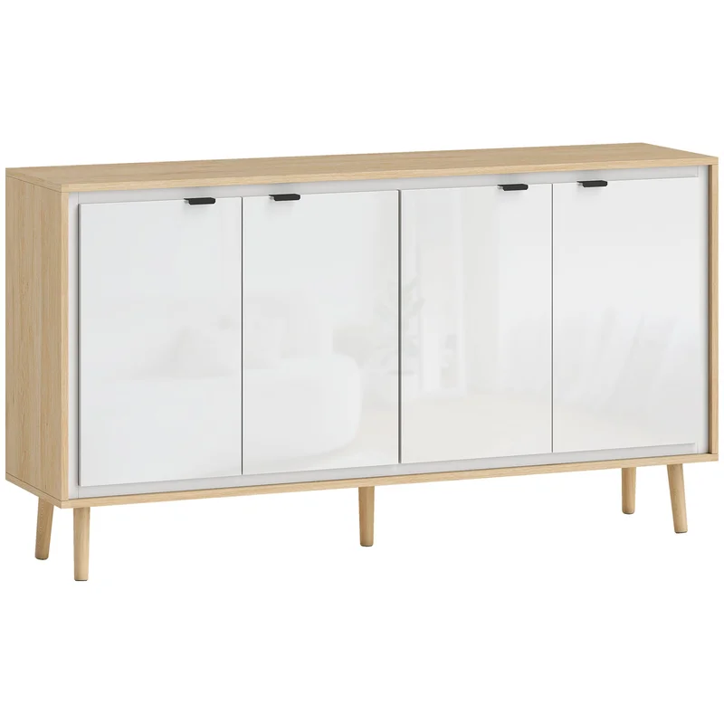 Modern 4-Door Sideboard with Adjustable Shelf 141x35x77 cm Gloss White and Oak