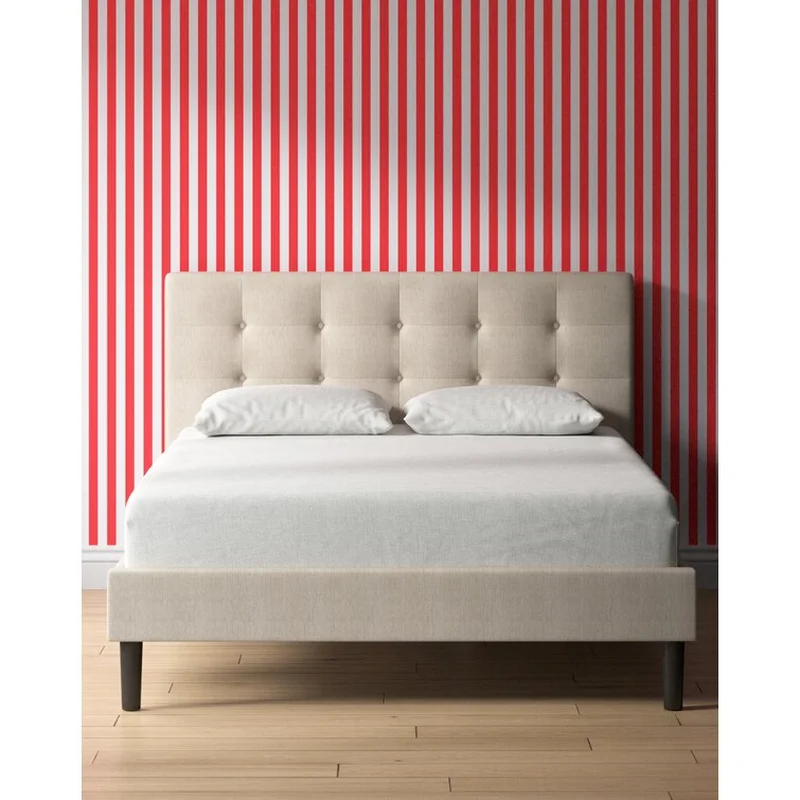 Queen Leonard Tufted Upholstered Low Profile Platform Bed