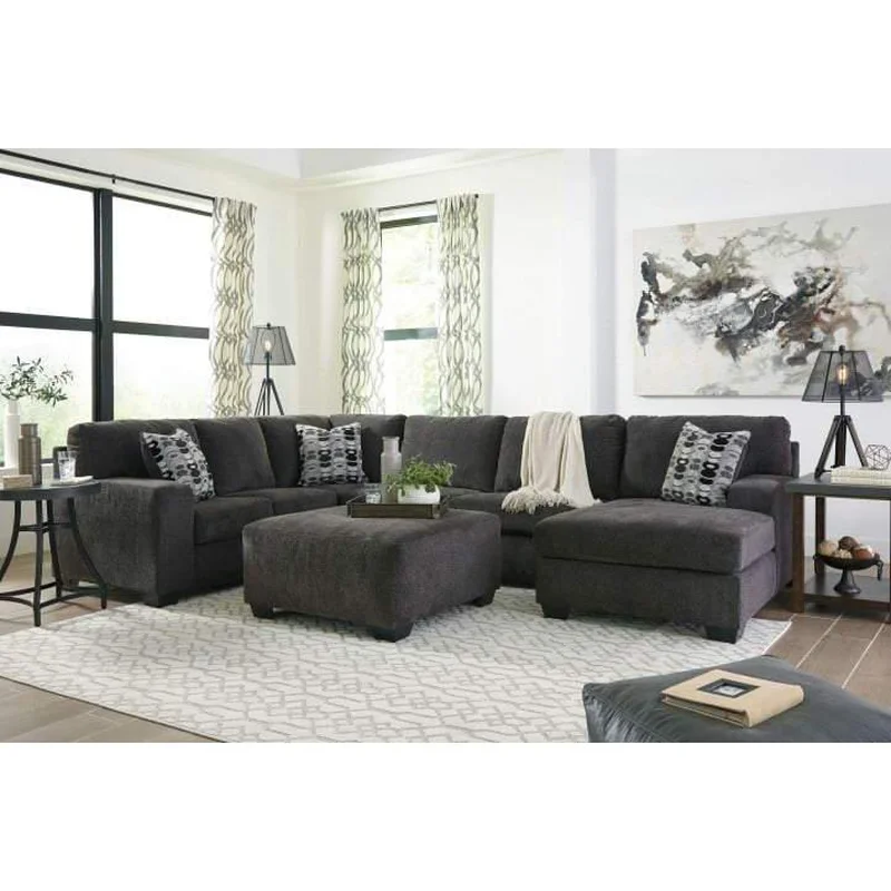Ashley Ballinasloe Right Chaise 3 Piece Sectional in Smoke w/Ottoman