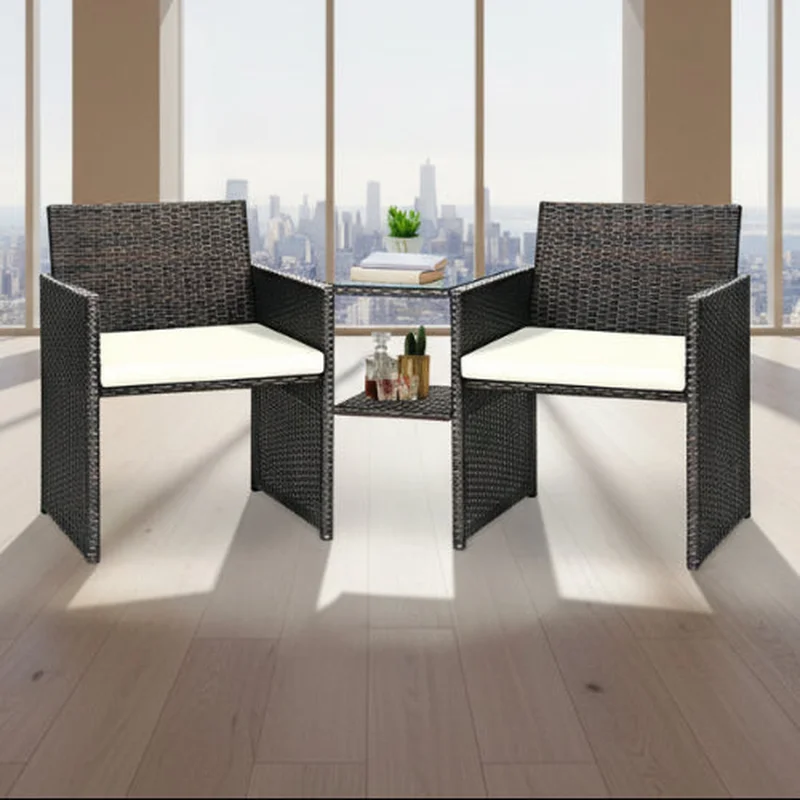 Costway Patio Rattan Loveseat Table Chairs Set
