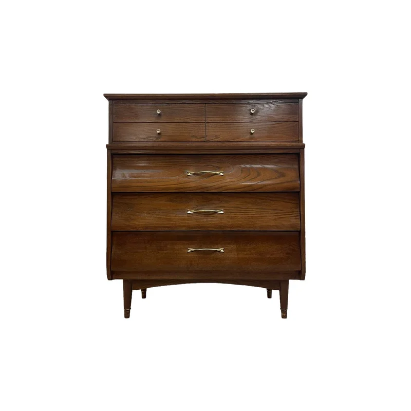 Vintage Mid Century Modern Tallboy Dresser with Dovetail Drawers