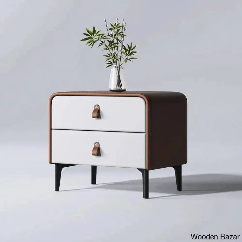 Wooden Bazar Nightstand End Side Accent Table with 2 Drawers Nightstand